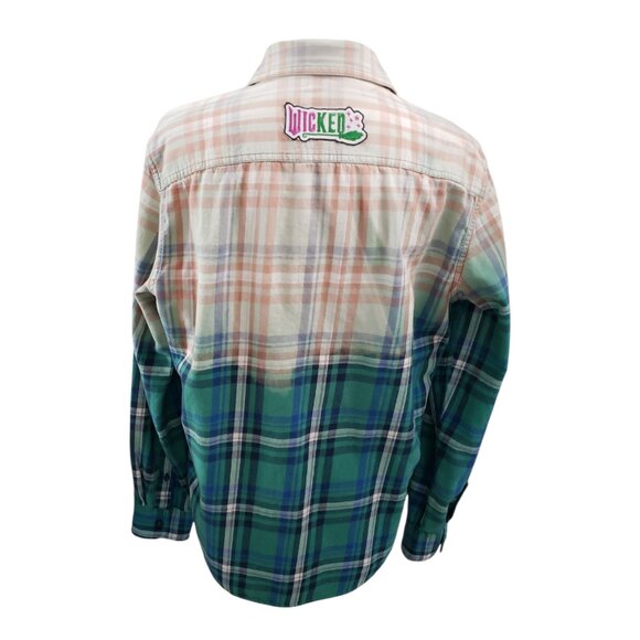 Womens Upcycled Distressed Flannel with "Wicked" Embroidered Patch Medium - Picture 3 of 9